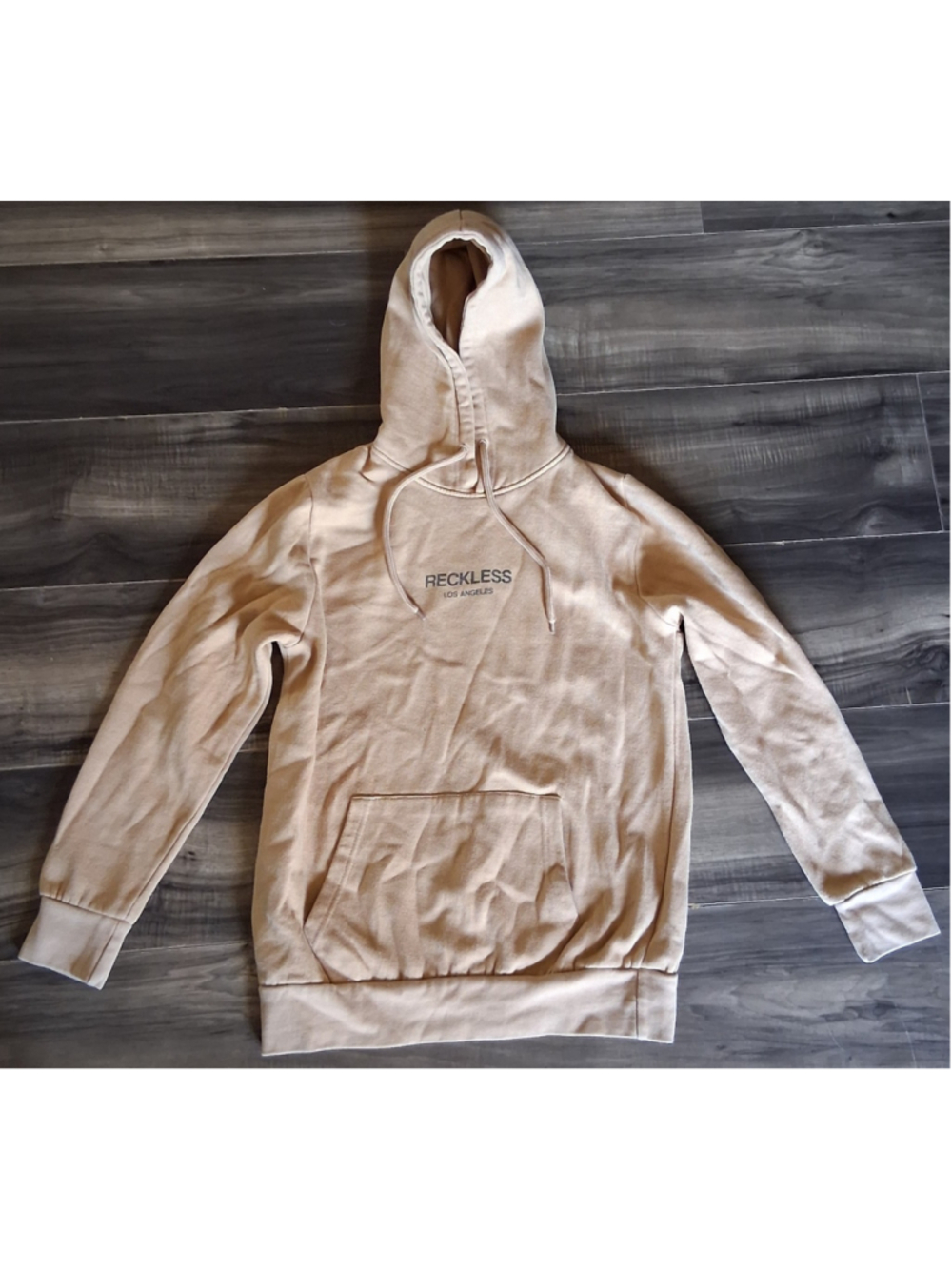 Men's Young & Reckless Hoodie Sweatshirt Size S Beige